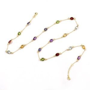 Genuine Gemstones Station Necklace Gold Plate 925 Sterling Silver